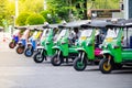 A row of Tuk tuk or auto rickshaw parking for serve a tourist.